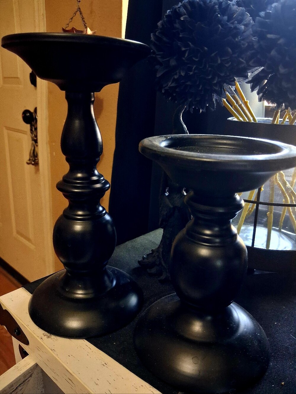 Black Decorative Wood Candlestick Holders -